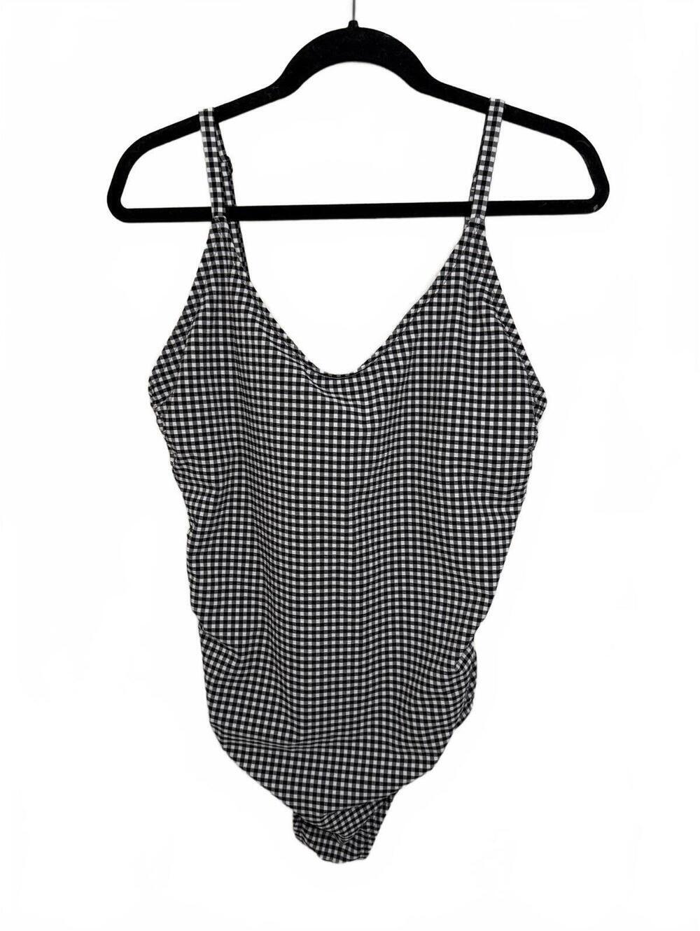 Kona Sol One Piece Swimsuit Size XL NWOT Black White Plaid Resort Vacation Beach - Picture 2 of 5